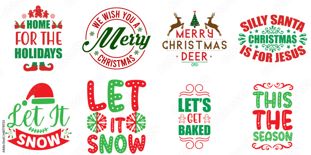 Christmas and New Year Phrase Bundle Christmas Vector Illustration for Announcement, Icon, Advertising