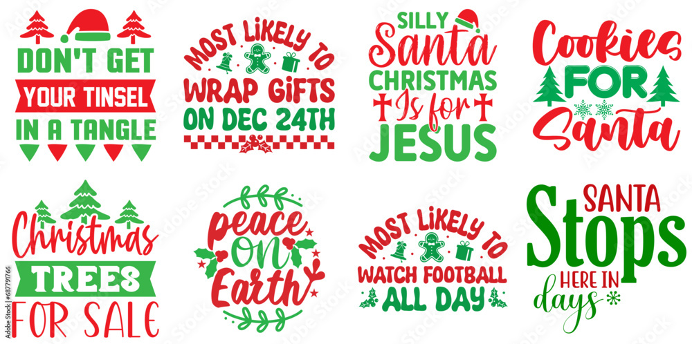 Obraz premium Christmas and Winter Calligraphy Set Christmas Vector Illustration for Sticker, Gift Card, Holiday Cards