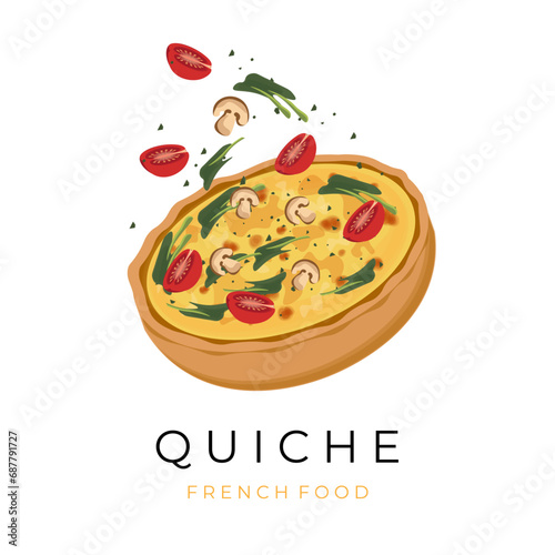 Vegetable Quiche levitation vector illustration logo