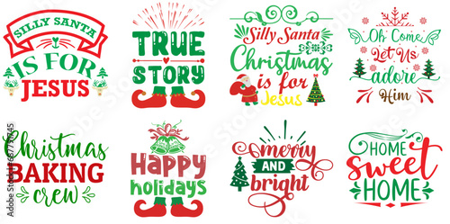 Merry Christmas and Holiday Celebration Quotes Set Christmas Vector Illustration for Sticker  Magazine  Brochure
