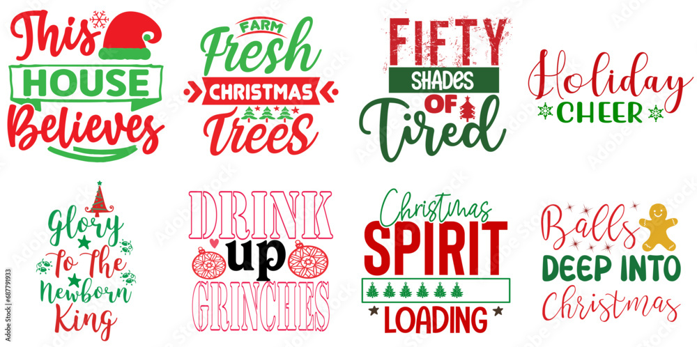 Fototapeta premium Merry Christmas and Holiday Celebration Typography Bundle Christmas Vector Illustration for Bookmark, Motion Graphics, Social Media Post