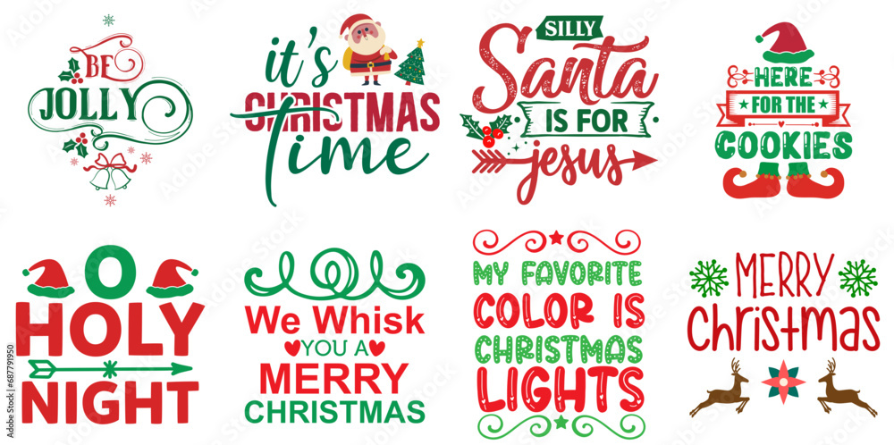 Fototapeta premium Christmas and New Year Typographic Emblems Collection Christmas Vector Illustration for Flyer, Infographic, Wrapping Paper