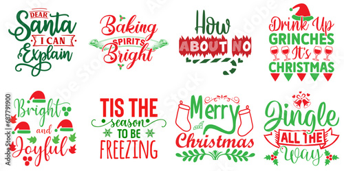 Merry Christmas and Happy Holiday Quotes Set Christmas Vector Illustration for Greeting Card, Gift Card, Wrapping Paper © David