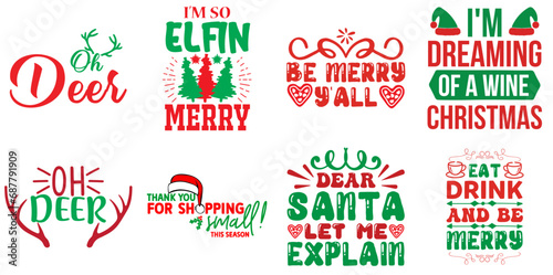 Merry Christmas and Happy Holiday Typography Set Christmas Vector Illustration for Sticker, Advertisement, Gift Card