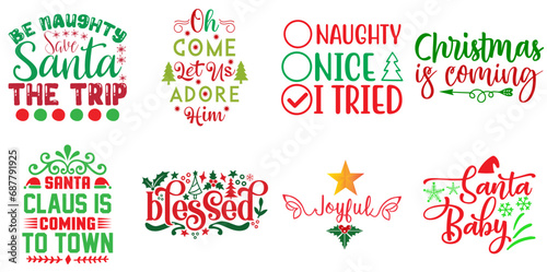 Merry Christmas and Happy Holiday Invitation Set Christmas Vector Illustration for Decal, Label, Logo
