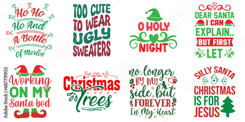 Merry Christmas and New Year Phrase Bundle Christmas Vector Illustration for Social Media Post, Advertisement, Bookmark