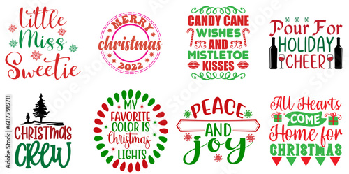 Holiday Celebration and Winter Inscription Bundle Christmas Vector Illustration for Stationery  Wrapping Paper  Label