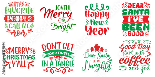Merry Christmas and Holiday Celebration Typographic Emblems Bundle Christmas Vector Illustration for Logo, Poster, T-Shirt Design