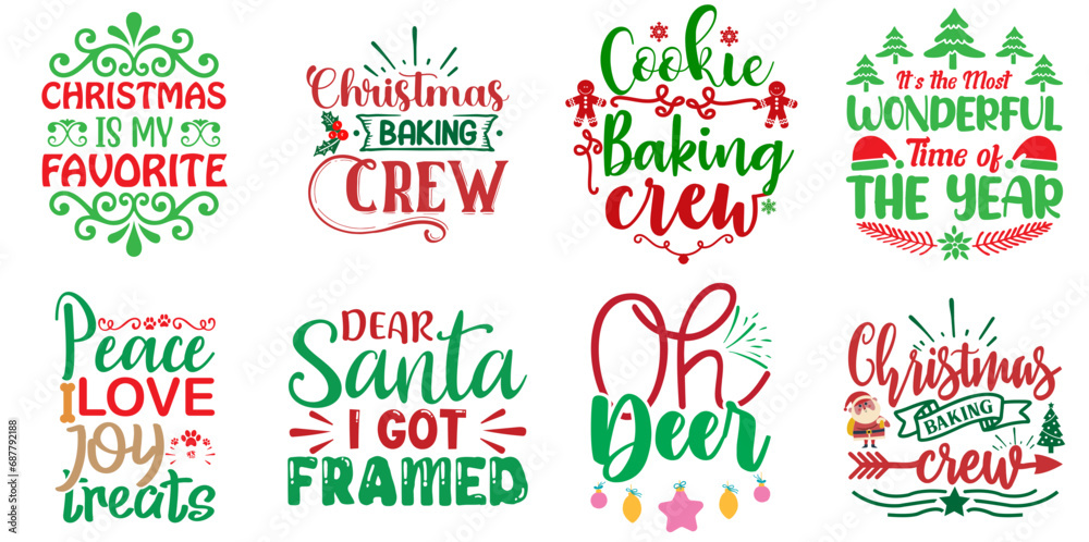 Happy Holiday and Winter Inscription Bundle Christmas Vector Illustration for Advertisement, Holiday Cards, Packaging