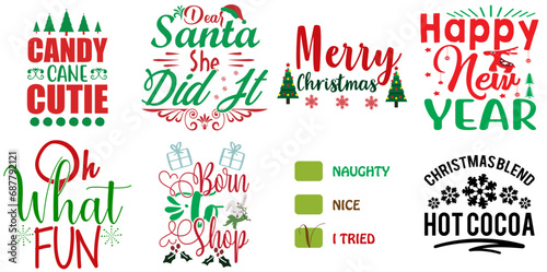 Merry Christmas and Happy Holiday Typographic Emblems Set Christmas Vector Illustration for Mug Design  Newsletter  Sticker