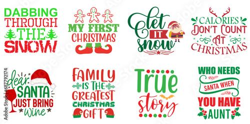 Merry Christmas Typography Collection Christmas Vector Illustration for Advertising  Sticker  Gift Card