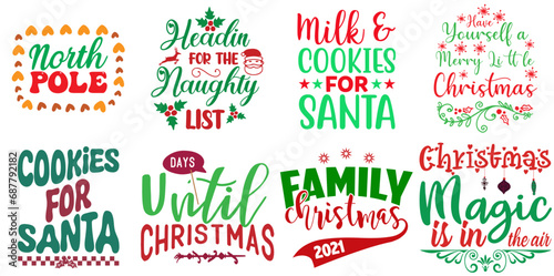 Merry Christmas and Happy Holiday Trendy Retro Style Illustration Set Christmas Vector Illustration for Postcard, Wrapping Paper, Printing Press