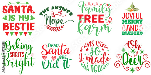Christmas and Winter Calligraphy Set Christmas Vector Illustration for Postcard, Sticker, Advertisement