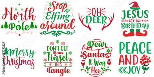 Merry Christmas Phrase Bundle Christmas Vector Illustration for T-Shirt Design  Decal  Icon