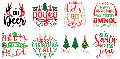 Merry Christmas and Happy New Year Typography Bundle Christmas Vector Illustration for T-Shirt Design, Poster, Mug Design