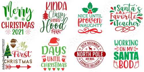 Merry Christmas and Happy New Year Typographic Emblems Collection Christmas Vector Illustration for Icon, Logo, Greeting Card