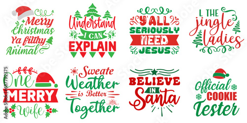 Merry Christmas and New Year Typography Set Christmas Vector Illustration for Infographic  Postcard  Magazine
