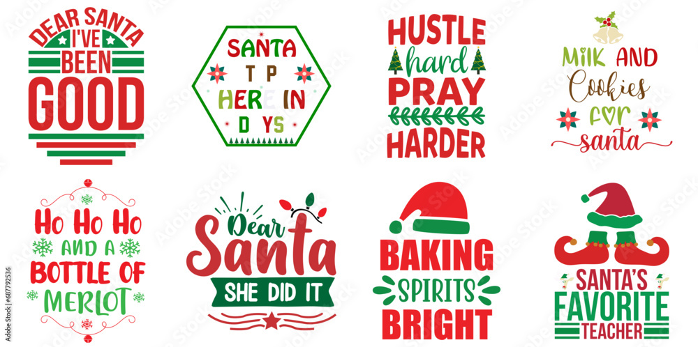 Merry Christmas and Holiday Celebration Inscription Set Christmas Vector Illustration for Stationery, Banner, Sticker