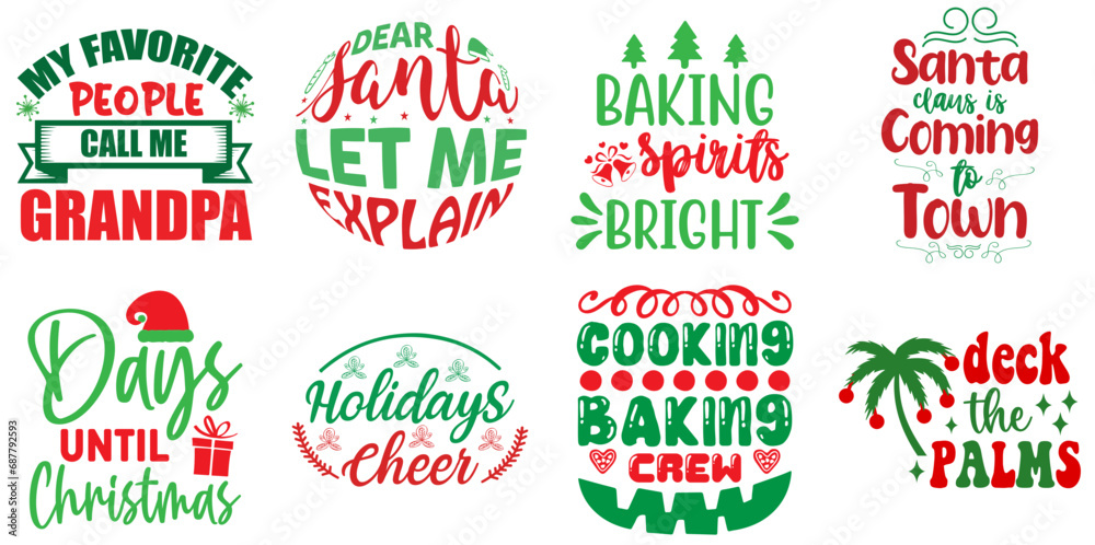 Merry Christmas and Happy Holiday Phrase Bundle Christmas Vector Illustration for Wrapping Paper, Packaging, Icon