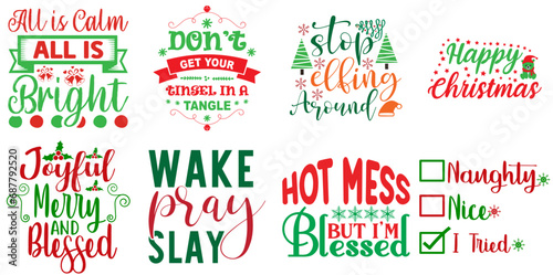 Merry Christmas and Happy Holiday Inscription Bundle Christmas Vector Illustration for Advertising, Bookmark, Newsletter
