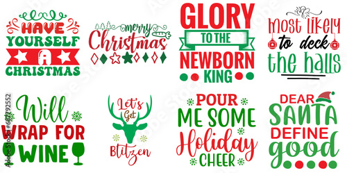 Christmas and New Year Phrase Set Christmas Vector Illustration for Printable, Advertisement, Book Cover
