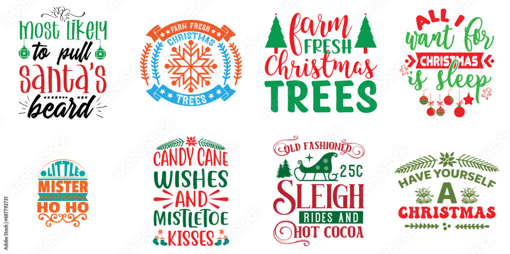 Merry Christmas and Winter Typographic Emblems Collection Christmas Vector Illustration for Label, Flyer, Motion Graphics