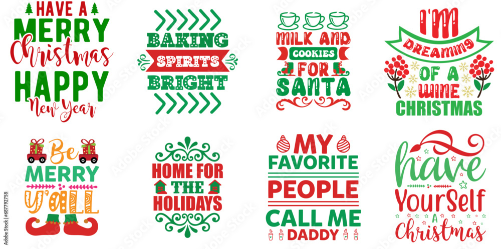 Christmas and Holiday Hand Lettering Collection Christmas Vector Illustration for Logo, Wrapping Paper, Newsletter