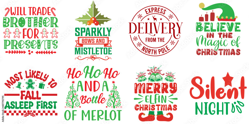 Merry Christmas and Happy New Year Invitation Bundle Christmas Vector Illustration for Printable, Magazine, Stationery