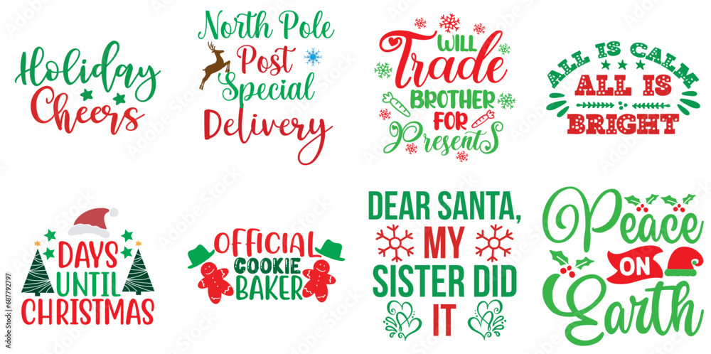© David - Merry Christmas and Winter Typographic Emblems Collection Christmas Vector Illustration for Announcement, T-Shirt Design, Brochure