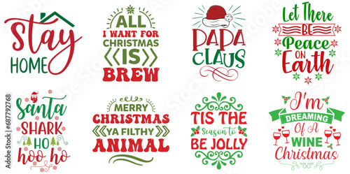 Merry Christmas and New Year Inscription Collection Christmas Vector Illustration for Postcard  Printable  Mug Design