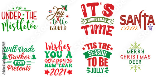 Merry Christmas and Happy Holiday Invitation Set Christmas Vector Illustration for Icon, Wrapping Paper, Banner