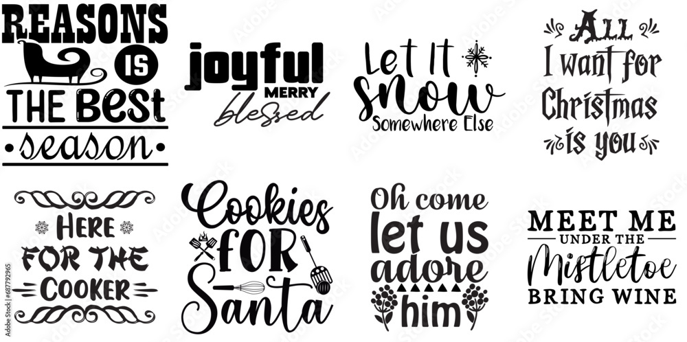 Fototapeta premium Happy Holiday and Winter Invitation Bundle Christmas Black Vector Illustration for Motion Graphics, Gift Card, Mug Design