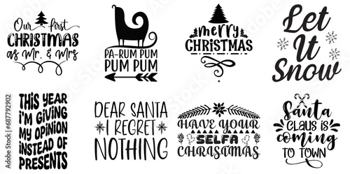Merry Christmas and Happy New Year Quotes Set Christmas Black Vector Illustration for Wrapping Paper, Advertisement, Greeting Card