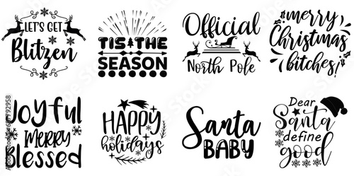 Christmas and Holiday Invitation Set Christmas Black Vector Illustration for Decal, T-Shirt Design, Infographic