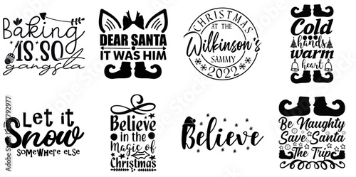Merry Christmas and Happy New Year Phrase Collection Christmas Black Vector Illustration for Holiday Cards  Mug Design  Poster