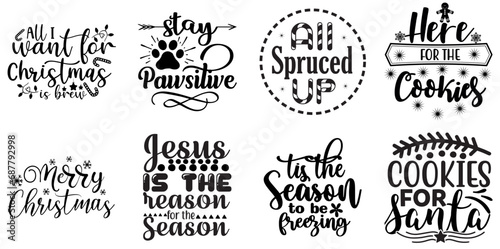 Merry Christmas and Happy Holiday Phrase Collection Christmas Black Vector Illustration for Icon, Newsletter, Presentation