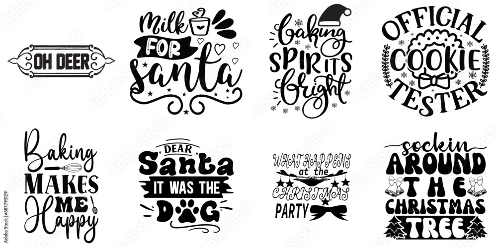 Merry Christmas and New Year Phrase Collection Christmas Black Vector Illustration for Book Cover, Holiday Cards, Advertisement