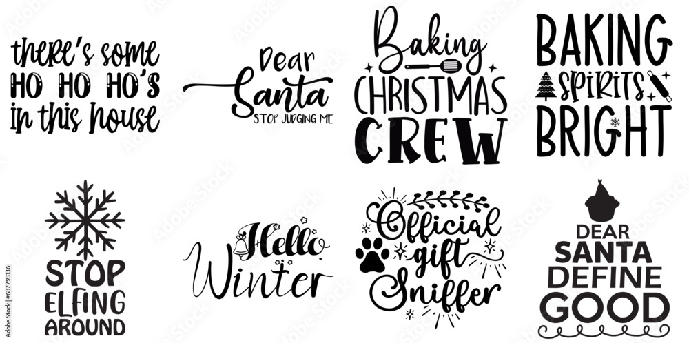 Fototapeta premium Christmas and Winter Invitation Bundle Christmas Black Vector Illustration for Poster, Gift Card, Printing Press