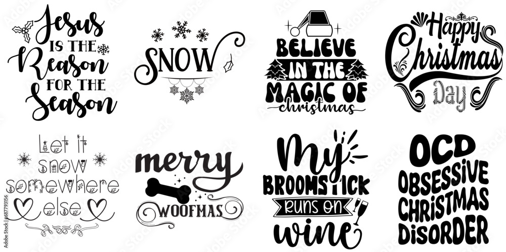 Fototapeta premium Merry Christmas and Happy Holiday Invitation Collection Christmas Black Vector Illustration for Brochure, Poster, Presentation