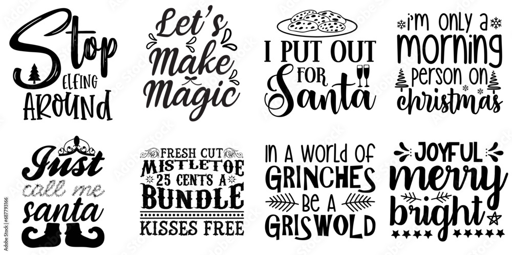 Christmas and Winter Quotes Collection Christmas Black Vector Illustration for Label, Packaging, Holiday Cards
