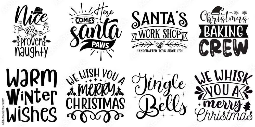 Fototapeta premium Christmas and New Year Labels And Badges Bundle Christmas Black Vector Illustration for Packaging, Poster, Vouchers