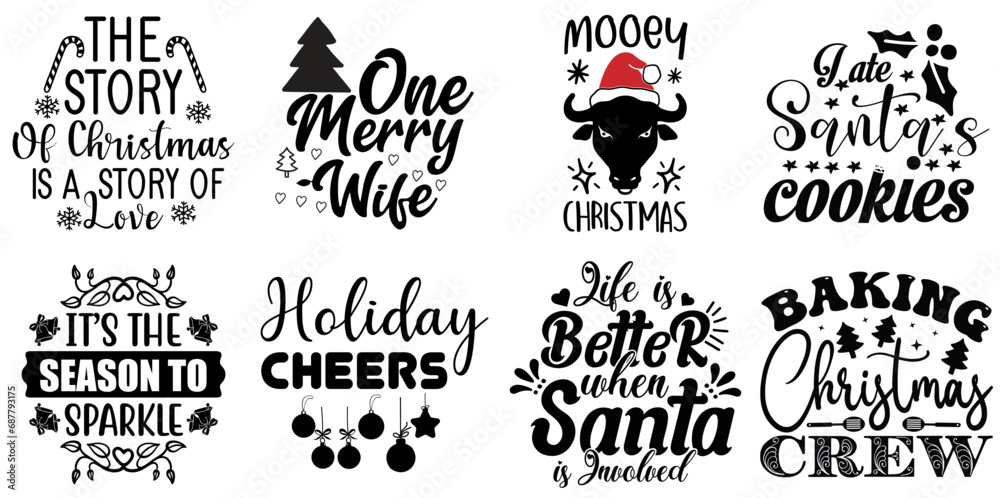 Fototapeta premium Christmas and Holiday Calligraphic Lettering Set Christmas Black Vector Illustration for Label, Vouchers, Poster
