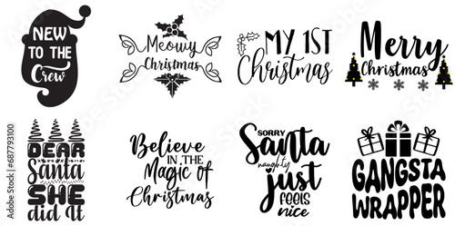 Merry Christmas Calligraphic Lettering Collection Christmas Black Vector Illustration for Announcement, Icon, Infographic