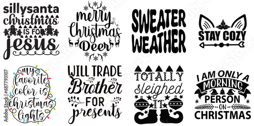 Merry Christmas Calligraphic Lettering Collection Christmas Black Vector Illustration for Gift Card  Decal  Printable