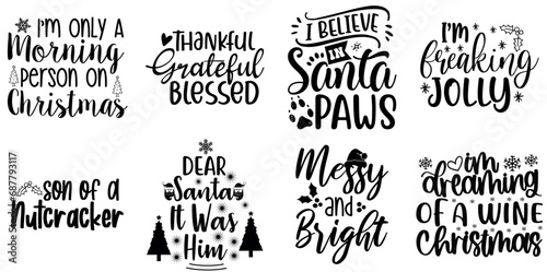 Christmas and Winter Calligraphic Lettering Set Christmas Black Vector Illustration for Brochure, T-Shirt Design, Advertising