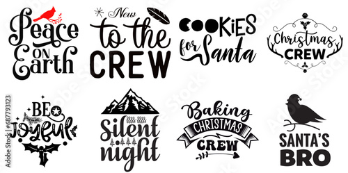 Merry Christmas and New Year Typographic Emblems Set Christmas Black Vector Illustration for Decal, Announcement, Book Cover