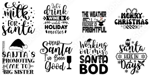 Merry Christmas and Holiday Celebration Inscription Set Christmas Black Vector Illustration for T-Shirt Design, Advertisement, Motion Graphics