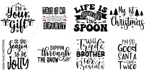 Christmas Festival and Winter Holiday Phrase Set Christmas Black Vector Illustration for Gift Card, Flyer, Book Cover