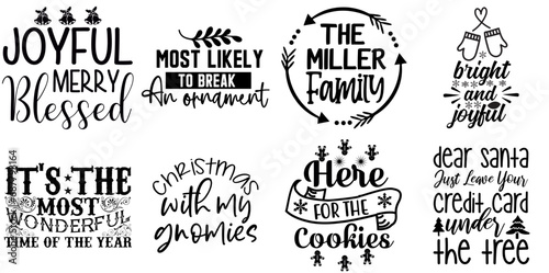 Merry Christmas and Happy New Year Inscription Collection Christmas Black Vector Illustration for Holiday Cards, Icon, Magazine