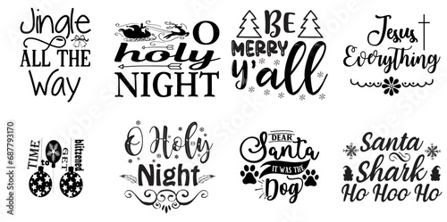 Merry Christmas and Holiday Celebration Typography Collection Christmas Black Vector Illustration for Postcard, Book Cover, Sticker